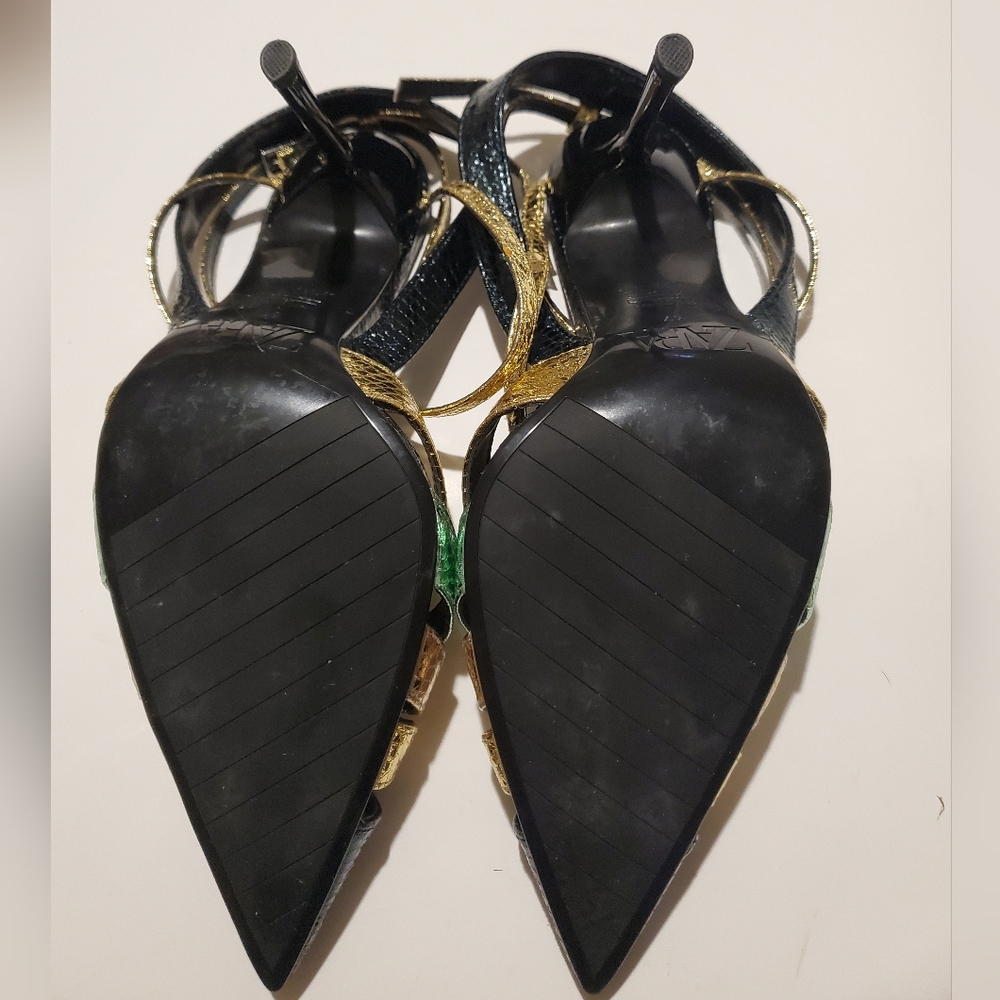 Zara Pyton/Snakeskin Pointed Tip Metallic Heels W… - image 7